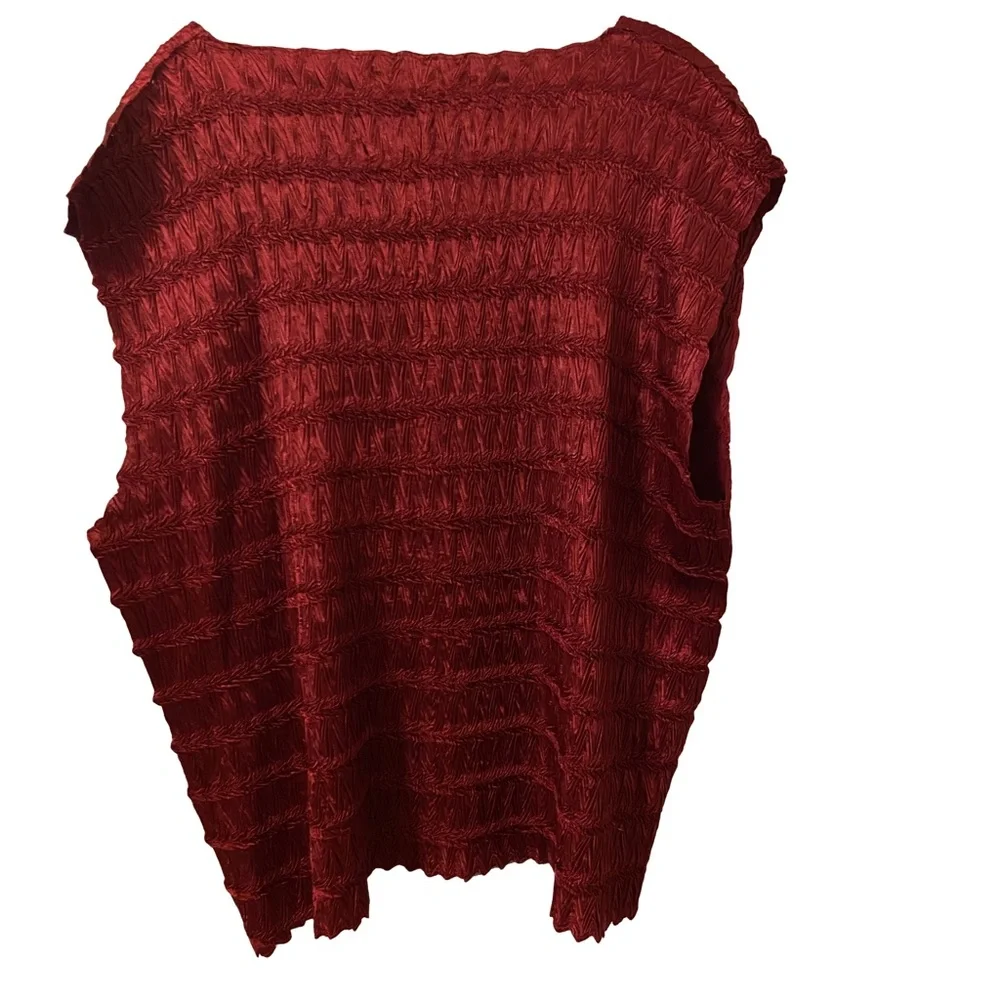 Nicola Woman Cranberry Red Sleeveless Pullover Crinkle Pattern Top. - Picture 2 of 3